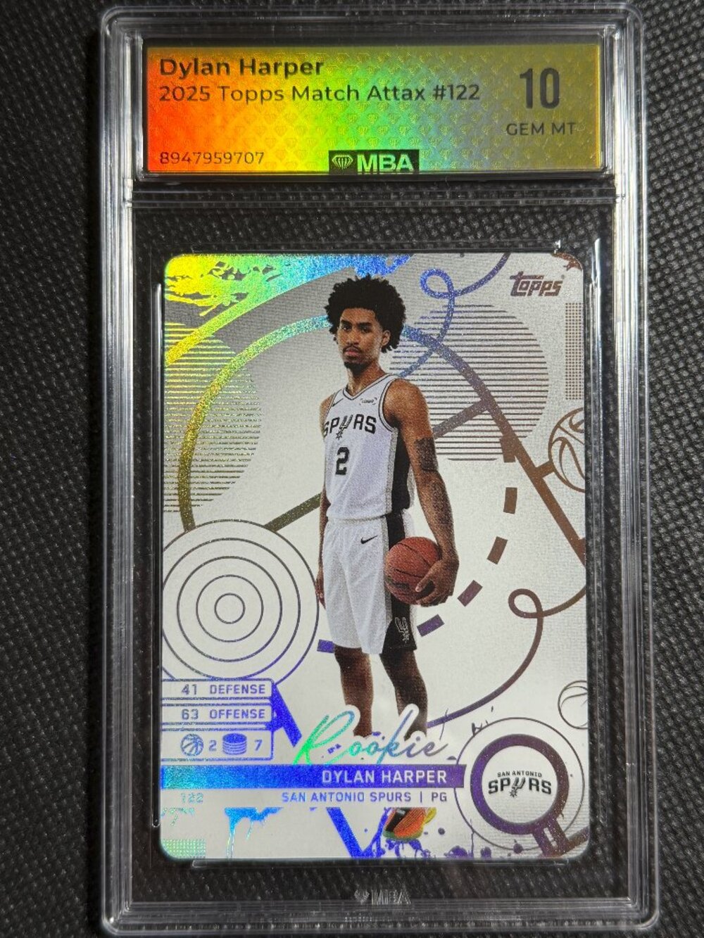 Dylan Harper 2025 Topps Match Attax #122 Rookie RC Spurs MBA 10 GEM MINT